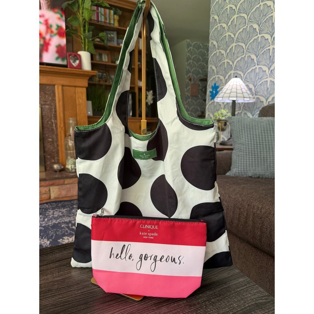 Kate Spade Reversible Polka-Dot Tote & Hello Gorgeous Cosmetic Case Bundle